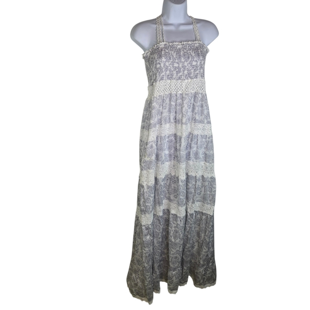 Victorias Secret White Blue Floral Smocked Cottagecore Maxi Dress